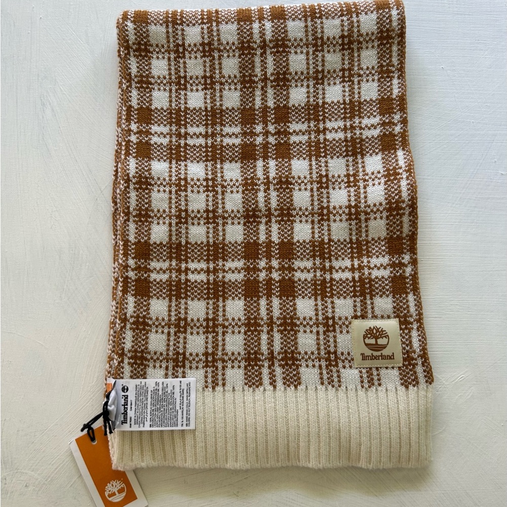 Timberland Brown and Cream Checkered Scarf